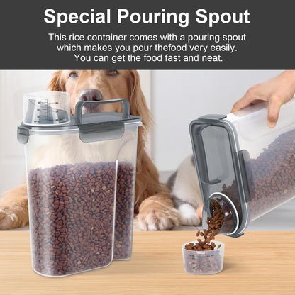 5-7Lbs Dog Cat Food Storage Container with Upgraded Large Nozzle BPA-free, 4 Snap Seals Plastic Pet Food Storage Containers with Handles are Easy to Clean and Carry