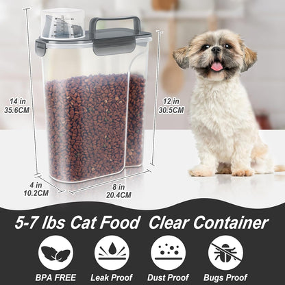 5-7Lbs Dog Cat Food Storage Container with Upgraded Large Nozzle BPA-free, 4 Snap Seals Plastic Pet Food Storage Containers with Handles are Easy to Clean and Carry