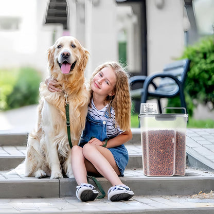5-7Lbs Dog Cat Food Storage Container with Upgraded Large Nozzle BPA-free, 4 Snap Seals Plastic Pet Food Storage Containers with Handles are Easy to Clean and Carry