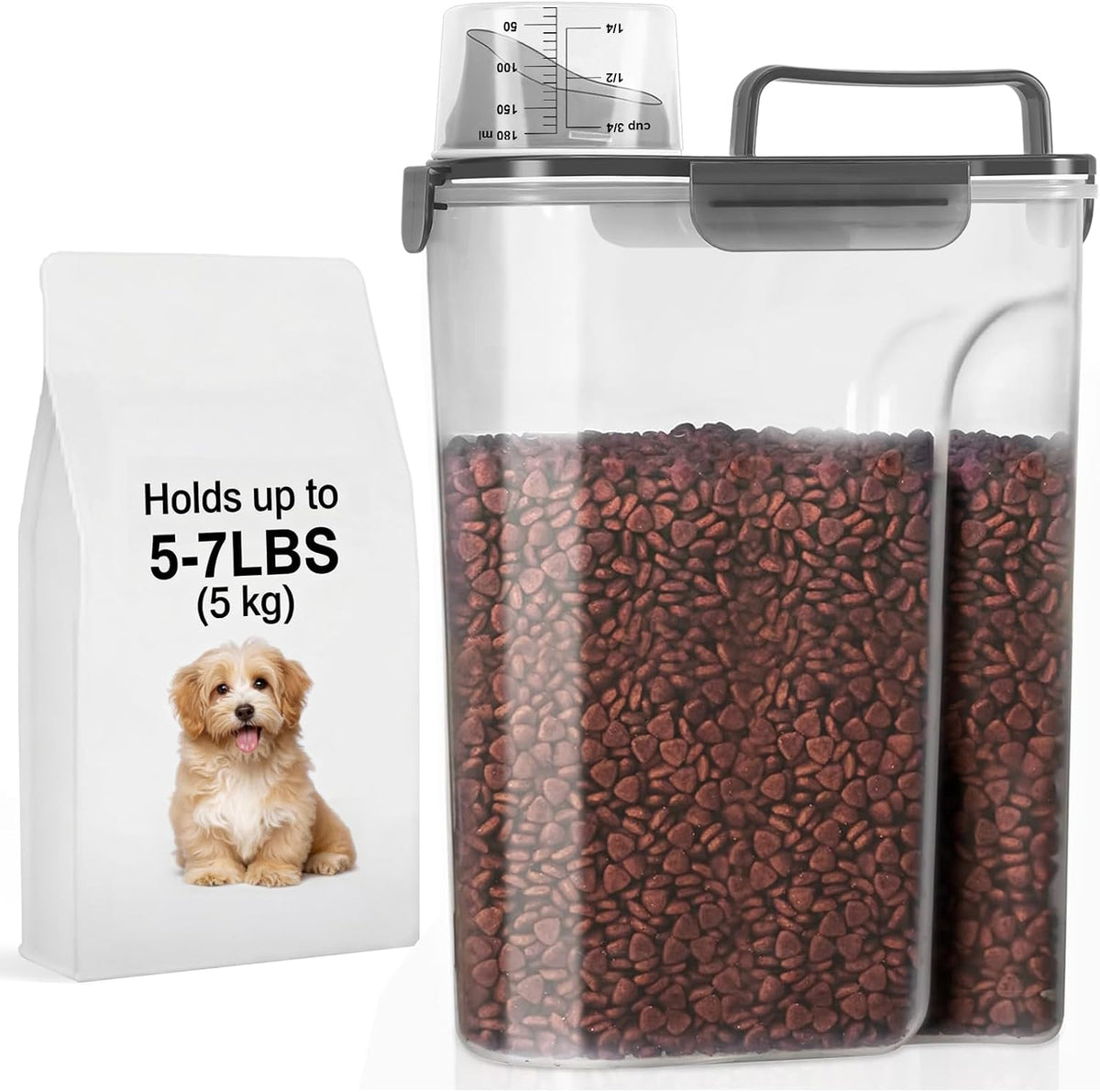 5-7Lbs Dog Cat Food Storage Container with Upgraded Large Nozzle BPA-free, 4 Snap Seals Plastic Pet Food Storage Containers with Handles are Easy to Clean and Carry