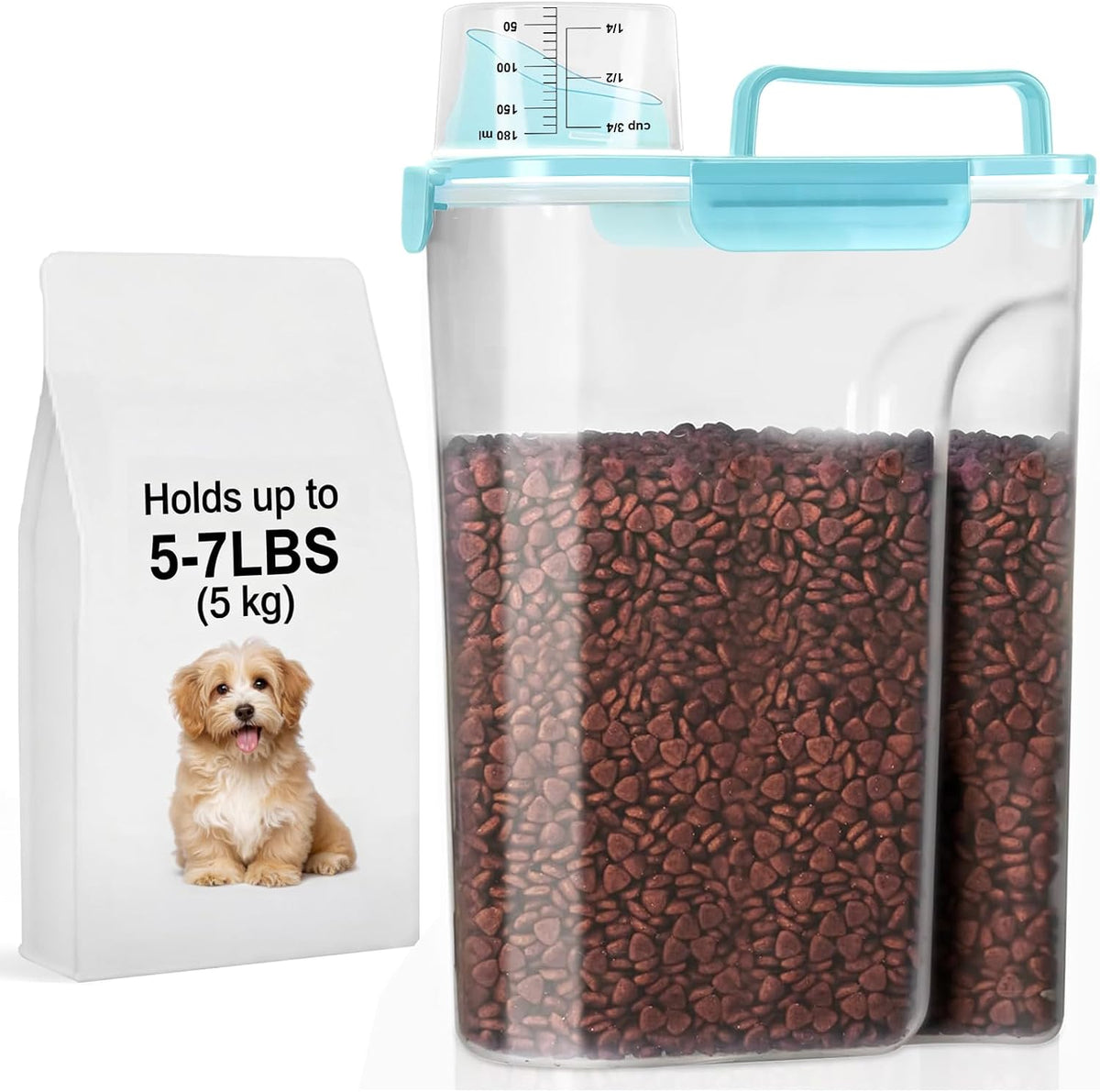 5-7Lbs Dog Cat Food Storage Container with Upgraded Large Nozzle BPA-free, 4 Snap Seals Plastic Pet Food Storage Containers with Handles are Easy to Clean and Carry