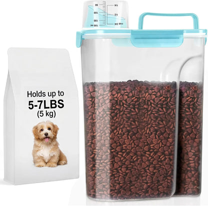 5-7Lbs Dog Cat Food Storage Container with Upgraded Large Nozzle BPA-free, 4 Snap Seals Plastic Pet Food Storage Containers with Handles are Easy to Clean and Carry