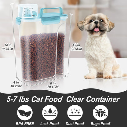 5-7Lbs Dog Cat Food Storage Container with Upgraded Large Nozzle BPA-free, 4 Snap Seals Plastic Pet Food Storage Containers with Handles are Easy to Clean and Carry