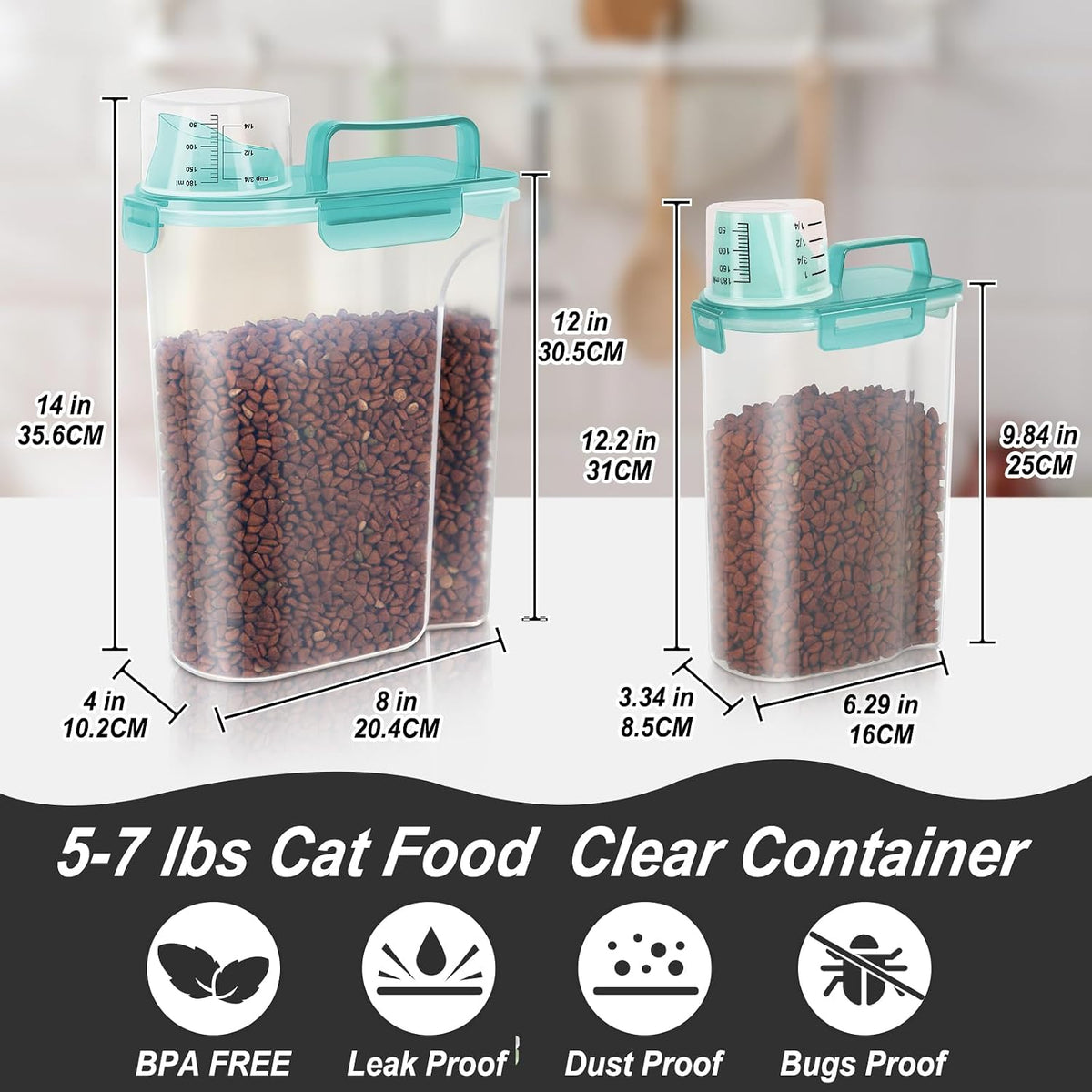 5-7Lbs Dog Cat Food Storage Container with Upgraded Large Nozzle BPA-free, 4 Snap Seals Plastic Pet Food Storage Containers with Handles are Easy to Clean and Carry