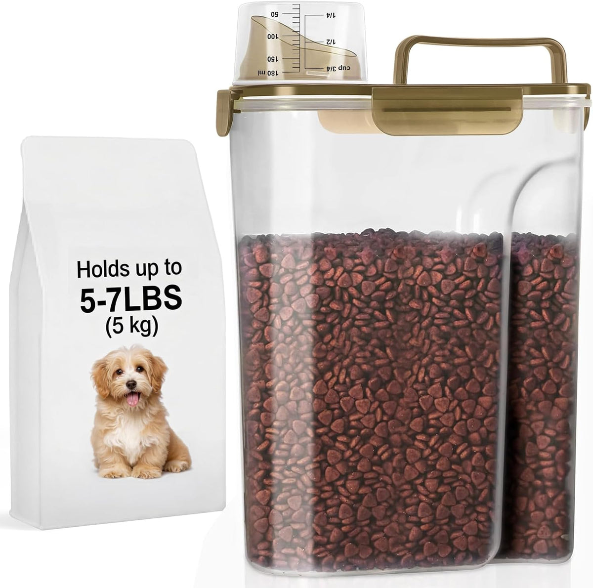 5-7Lbs Dog Cat Food Storage Container with Upgraded Large Nozzle BPA-free, 4 Snap Seals Plastic Pet Food Storage Containers with Handles are Easy to Clean and Carry