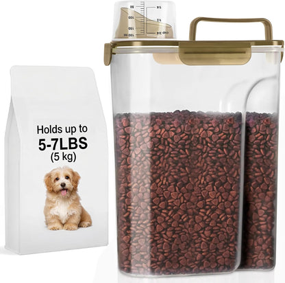 5-7Lbs Dog Cat Food Storage Container with Upgraded Large Nozzle BPA-free, 4 Snap Seals Plastic Pet Food Storage Containers with Handles are Easy to Clean and Carry