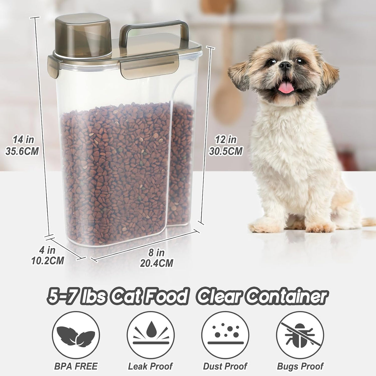 5-7Lbs Dog Cat Food Storage Container with Upgraded Large Nozzle BPA-free, 4 Snap Seals Plastic Pet Food Storage Containers with Handles are Easy to Clean and Carry