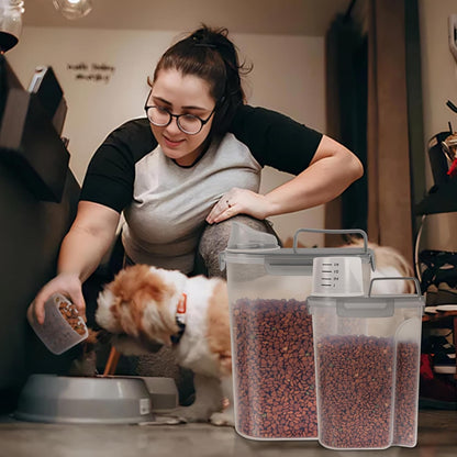 5-7Lbs Dog Cat Food Storage Container with Upgraded Large Nozzle BPA-free, 4 Snap Seals Plastic Pet Food Storage Containers with Handles are Easy to Clean and Carry