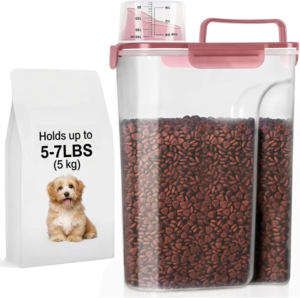 5-7Lbs Dog Cat Food Storage Container with Upgraded Large Nozzle BPA-free, 4 Snap Seals Plastic Pet Food Storage Containers with Handles are Easy to Clean and Carry