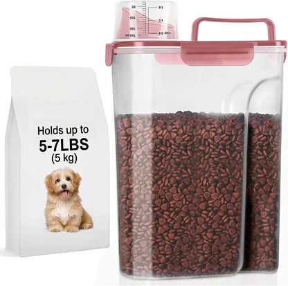 5-7Lbs Dog Cat Food Storage Container with Upgraded Large Nozzle BPA-free, 4 Snap Seals Plastic Pet Food Storage Containers with Handles are Easy to Clean and Carry