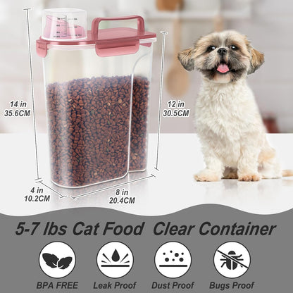 5-7Lbs Dog Cat Food Storage Container with Upgraded Large Nozzle BPA-free, 4 Snap Seals Plastic Pet Food Storage Containers with Handles are Easy to Clean and Carry