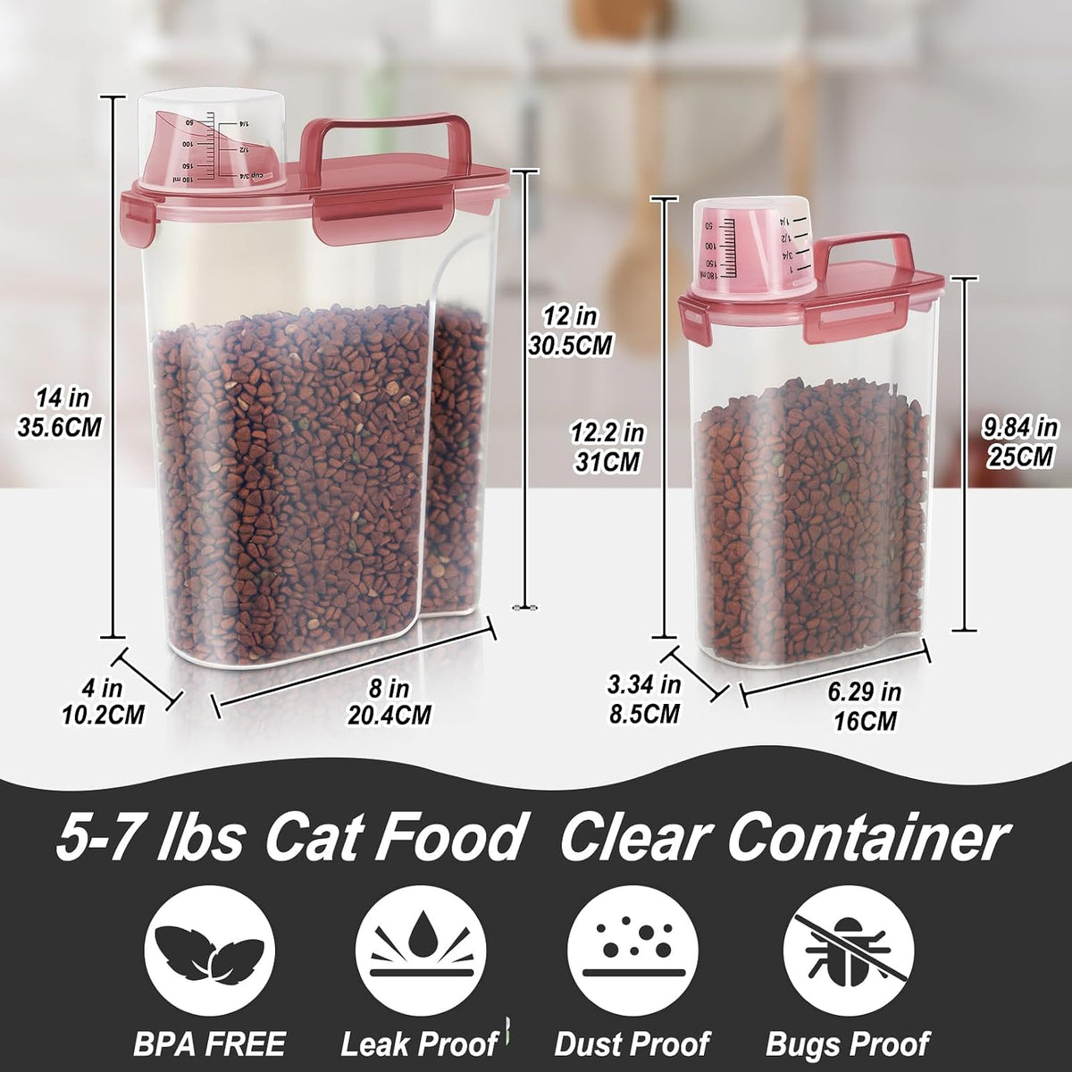 5-7Lbs Dog Cat Food Storage Container with Upgraded Large Nozzle BPA-free, 4 Snap Seals Plastic Pet Food Storage Containers with Handles are Easy to Clean and Carry