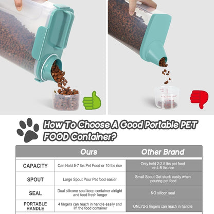 5-7Lbs Dog Cat Food Storage Container with Upgraded Large Nozzle BPA-free, 4 Snap Seals Plastic Pet Food Storage Containers with Handles are Easy to Clean and Carry