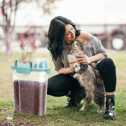 5-7Lbs Dog Cat Food Storage Container with Upgraded Large Nozzle BPA-free, 4 Snap Seals Plastic Pet Food Storage Containers with Handles are Easy to Clean and Carry