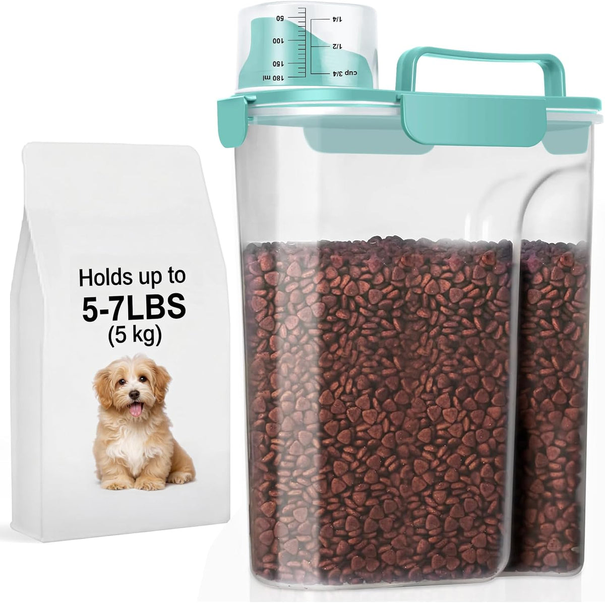 5-7Lbs Dog Cat Food Storage Container with Upgraded Large Nozzle BPA-free, 4 Snap Seals Plastic Pet Food Storage Containers with Handles are Easy to Clean and Carry