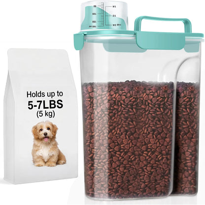 5-7Lbs Dog Cat Food Storage Container with Upgraded Large Nozzle BPA-free, 4 Snap Seals Plastic Pet Food Storage Containers with Handles are Easy to Clean and Carry
