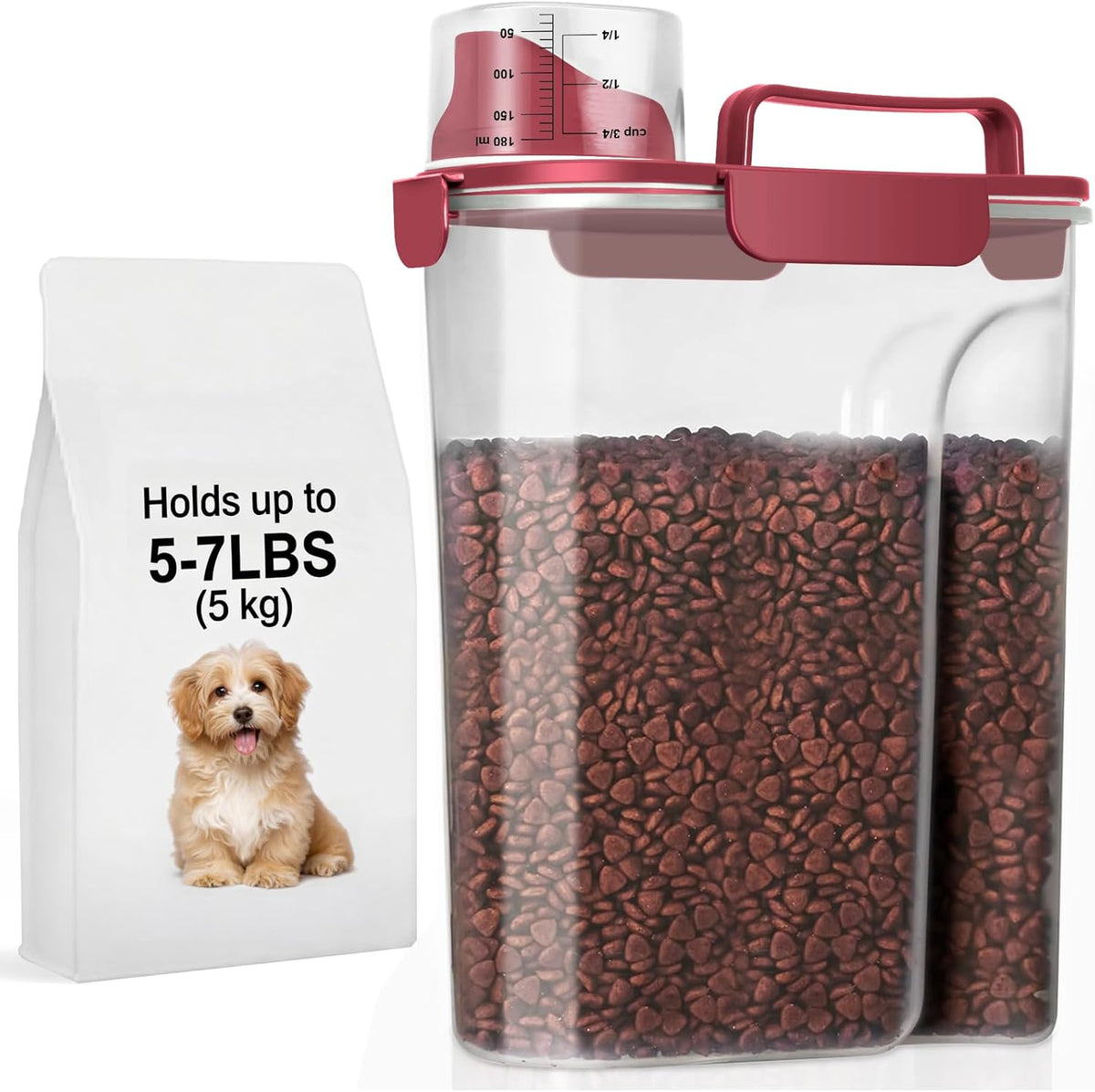 5-7Lbs Dog Cat Food Storage Container with Upgraded Large Nozzle BPA-free, 4 Snap Seals Plastic Pet Food Storage Containers with Handles are Easy to Clean and Carry