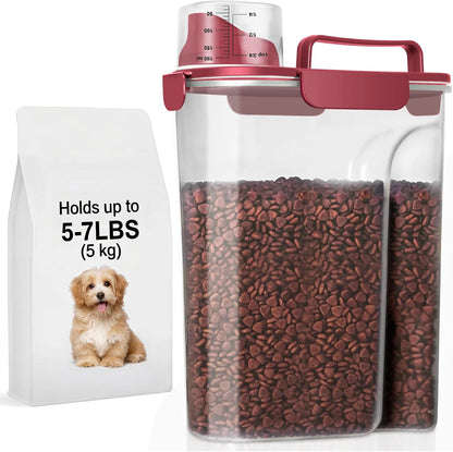 5-7Lbs Dog Cat Food Storage Container with Upgraded Large Nozzle BPA-free, 4 Snap Seals Plastic Pet Food Storage Containers with Handles are Easy to Clean and Carry