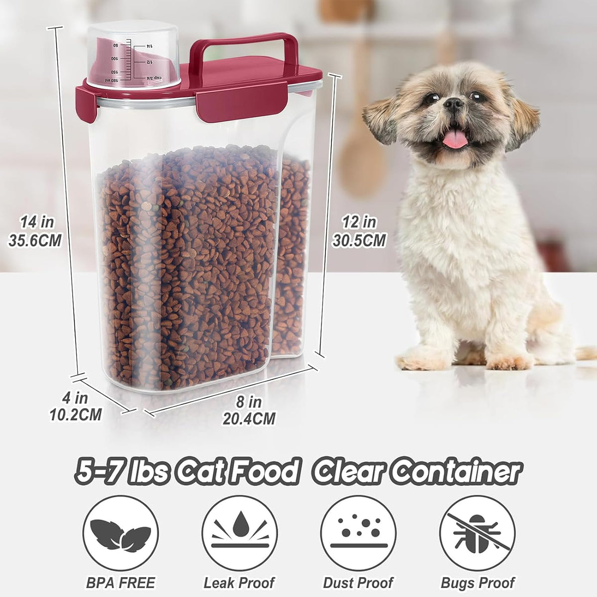 5-7Lbs Dog Cat Food Storage Container with Upgraded Large Nozzle BPA-free, 4 Snap Seals Plastic Pet Food Storage Containers with Handles are Easy to Clean and Carry