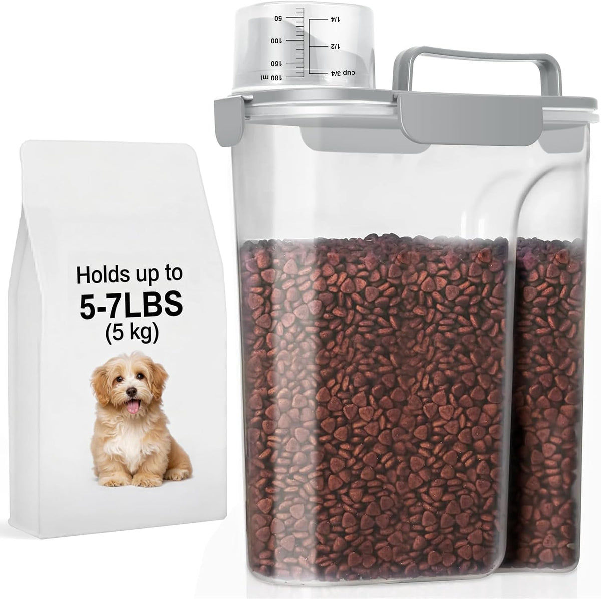 5-7Lbs Dog Cat Food Storage Container with Upgraded Large Nozzle BPA-free, 4 Snap Seals Plastic Pet Food Storage Containers with Handles are Easy to Clean and Carry