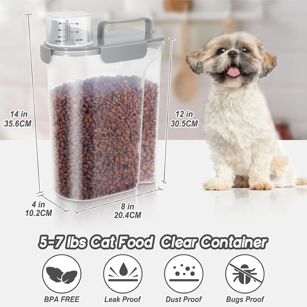 5-7Lbs Dog Cat Food Storage Container with Upgraded Large Nozzle BPA-free, 4 Snap Seals Plastic Pet Food Storage Containers with Handles are Easy to Clean and Carry