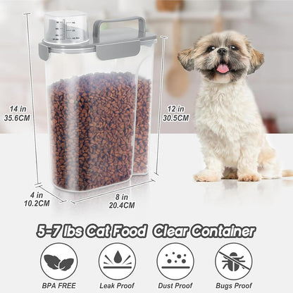 5-7Lbs Dog Cat Food Storage Container with Upgraded Large Nozzle BPA-free, 4 Snap Seals Plastic Pet Food Storage Containers with Handles are Easy to Clean and Carry