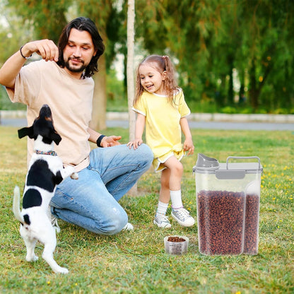 5-7Lbs Dog Cat Food Storage Container with Upgraded Large Nozzle BPA-free, 4 Snap Seals Plastic Pet Food Storage Containers with Handles are Easy to Clean and Carry