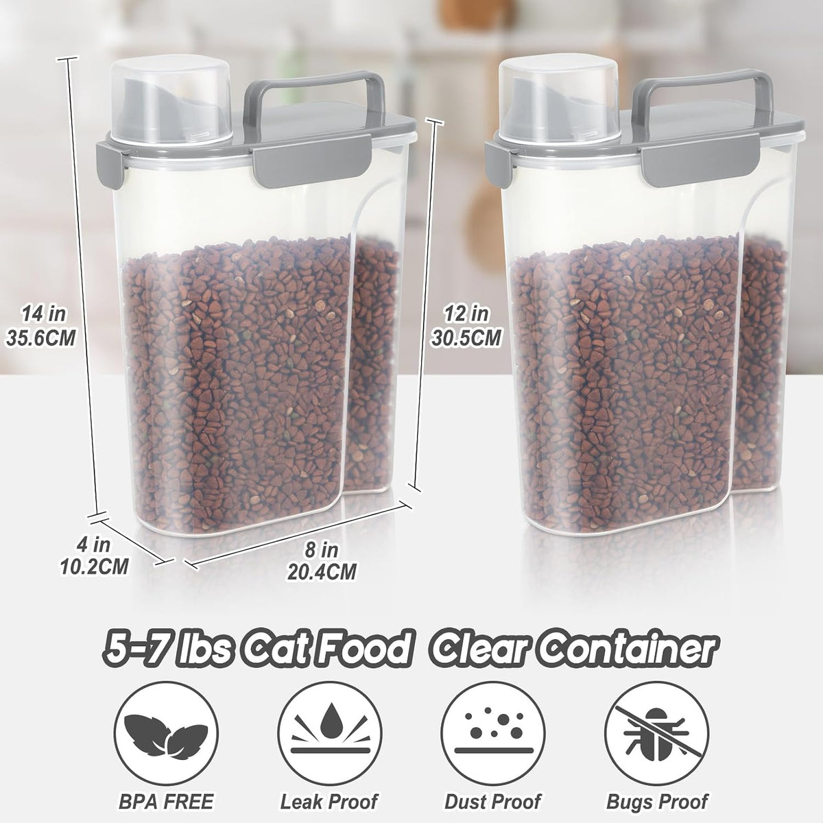 5-7Lbs Dog Cat Food Storage Container with Upgraded Large Nozzle BPA-free, 4 Snap Seals Plastic Pet Food Storage Containers with Handles are Easy to Clean and Carry