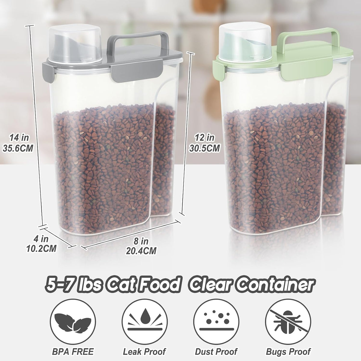 5-7Lbs Dog Cat Food Storage Container with Upgraded Large Nozzle BPA-free, 4 Snap Seals Plastic Pet Food Storage Containers with Handles are Easy to Clean and Carry