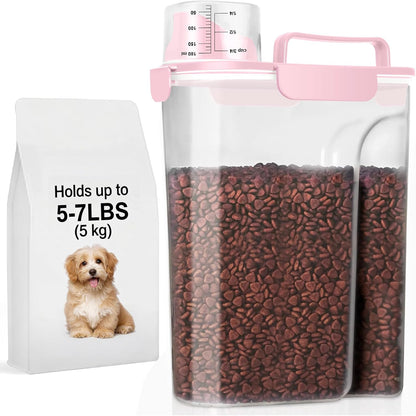 5-7Lbs Dog Cat Food Storage Container with Upgraded Large Nozzle BPA-free, 4 Snap Seals Plastic Pet Food Storage Containers with Handles are Easy to Clean and Carry