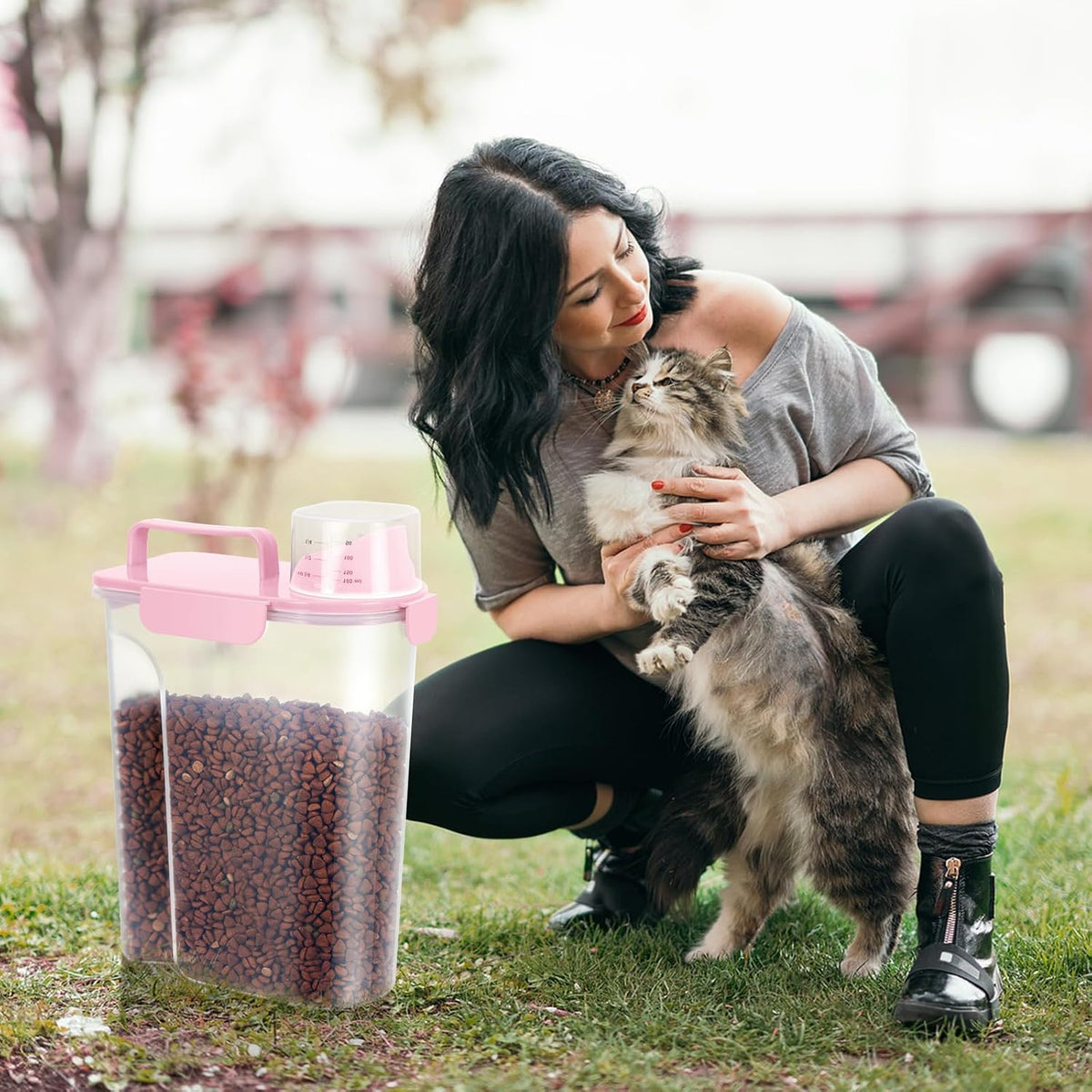 5-7Lbs Dog Cat Food Storage Container with Upgraded Large Nozzle BPA-free, 4 Snap Seals Plastic Pet Food Storage Containers with Handles are Easy to Clean and Carry