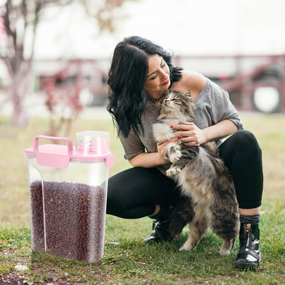 5-7Lbs Dog Cat Food Storage Container with Upgraded Large Nozzle BPA-free, 4 Snap Seals Plastic Pet Food Storage Containers with Handles are Easy to Clean and Carry