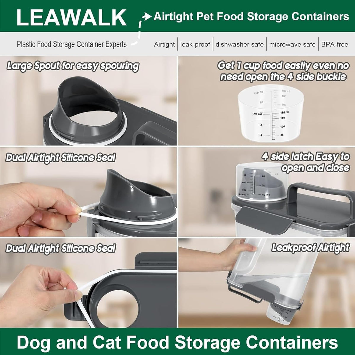 5-7Lbs Dog Cat Food Storage Container with Upgraded Large Nozzle BPA-free, 4 Snap Seals Plastic Pet Food Storage Containers with Handles are Easy to Clean and Carry