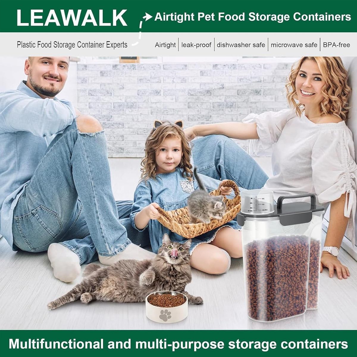 5-7Lbs Dog Cat Food Storage Container with Upgraded Large Nozzle BPA-free, 4 Snap Seals Plastic Pet Food Storage Containers with Handles are Easy to Clean and Carry