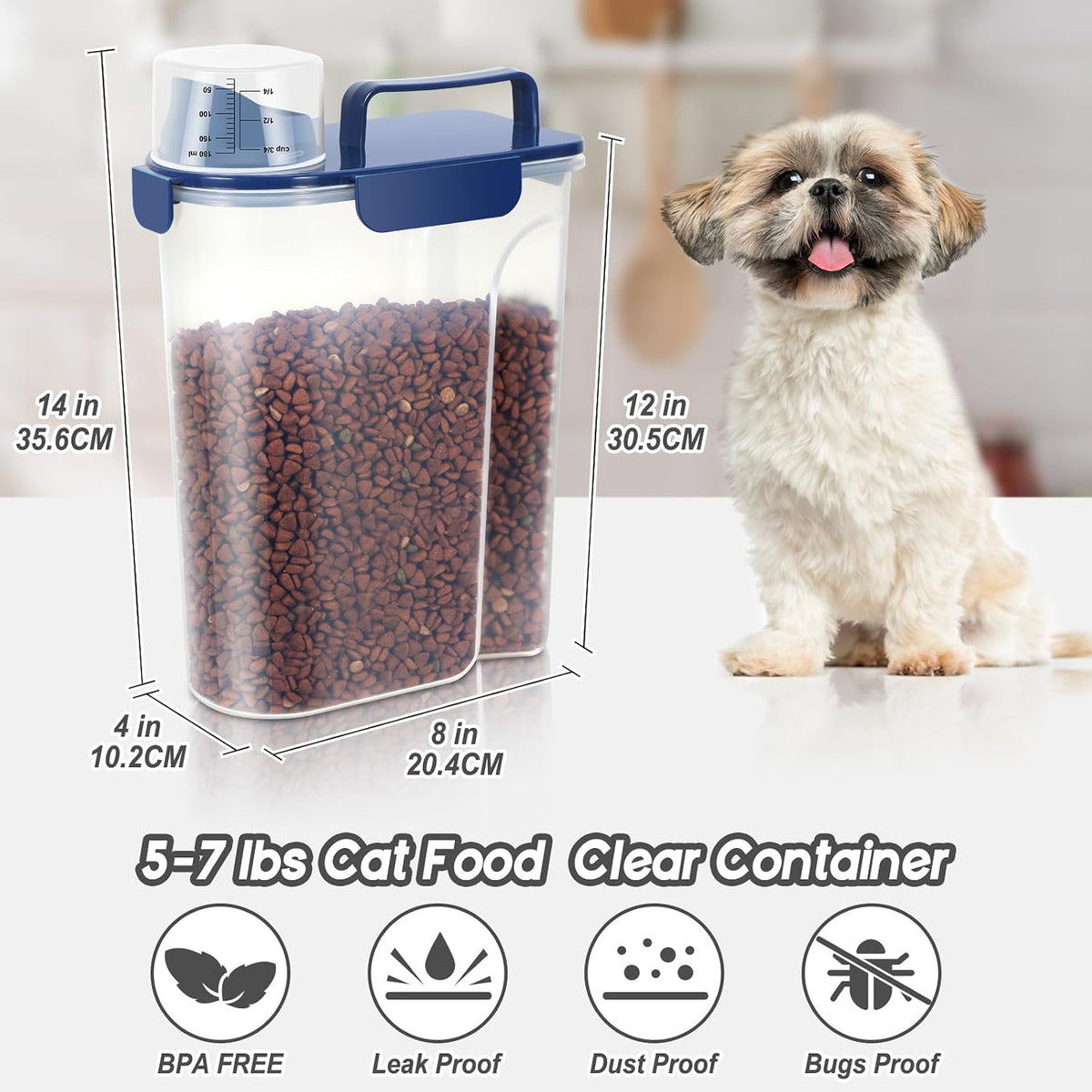 5-7Lbs Dog Cat Food Storage Container with Upgraded Large Nozzle BPA-free, 4 Snap Seals Plastic Pet Food Storage Containers with Handles are Easy to Clean and Carry