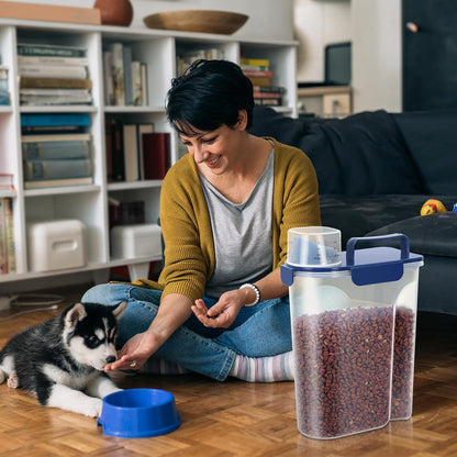 5-7Lbs Dog Cat Food Storage Container with Upgraded Large Nozzle BPA-free, 4 Snap Seals Plastic Pet Food Storage Containers with Handles are Easy to Clean and Carry