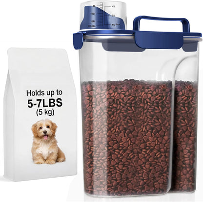 5-7Lbs Dog Cat Food Storage Container with Upgraded Large Nozzle BPA-free, 4 Snap Seals Plastic Pet Food Storage Containers with Handles are Easy to Clean and Carry