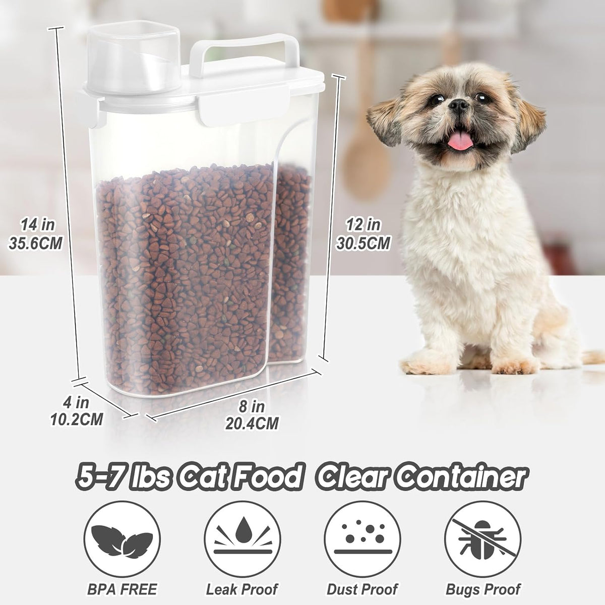 5-7Lbs Dog Cat Food Storage Container with Upgraded Large Nozzle BPA-free, 4 Snap Seals Plastic Pet Food Storage Containers with Handles are Easy to Clean and Carry