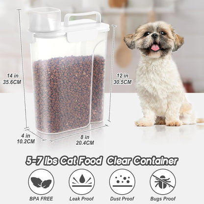 5-7Lbs Dog Cat Food Storage Container with Upgraded Large Nozzle BPA-free, 4 Snap Seals Plastic Pet Food Storage Containers with Handles are Easy to Clean and Carry