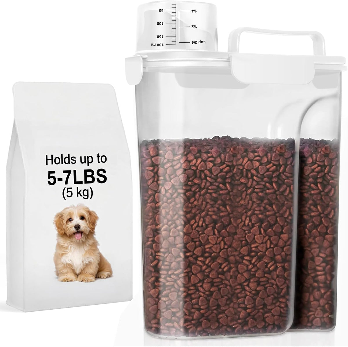 5-7Lbs Dog Cat Food Storage Container with Upgraded Large Nozzle BPA-free, 4 Snap Seals Plastic Pet Food Storage Containers with Handles are Easy to Clean and Carry