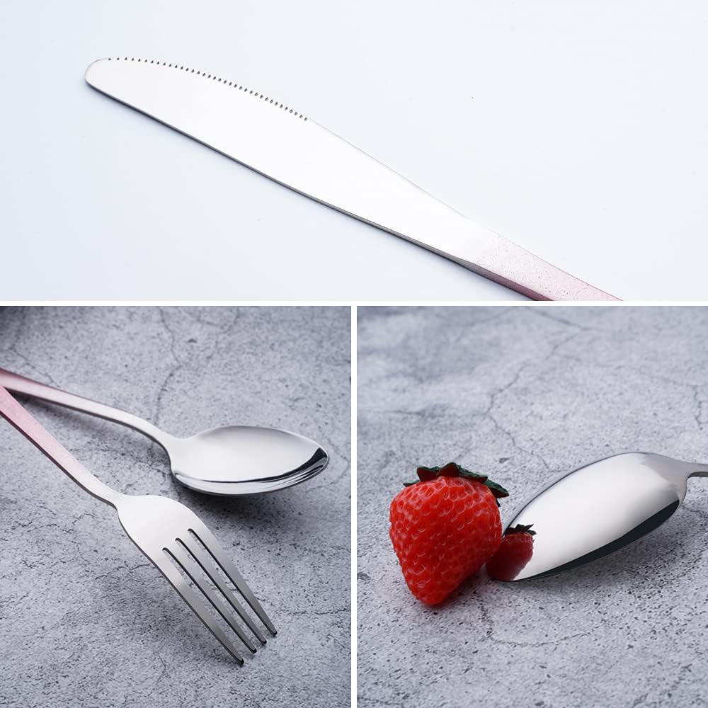Travel Utensils Set with Case Reusable Portable Cutlery Set Stainless Steel 8pcs Including Dinner Knife Fork Spoon Chopsticks Straws(Silver)