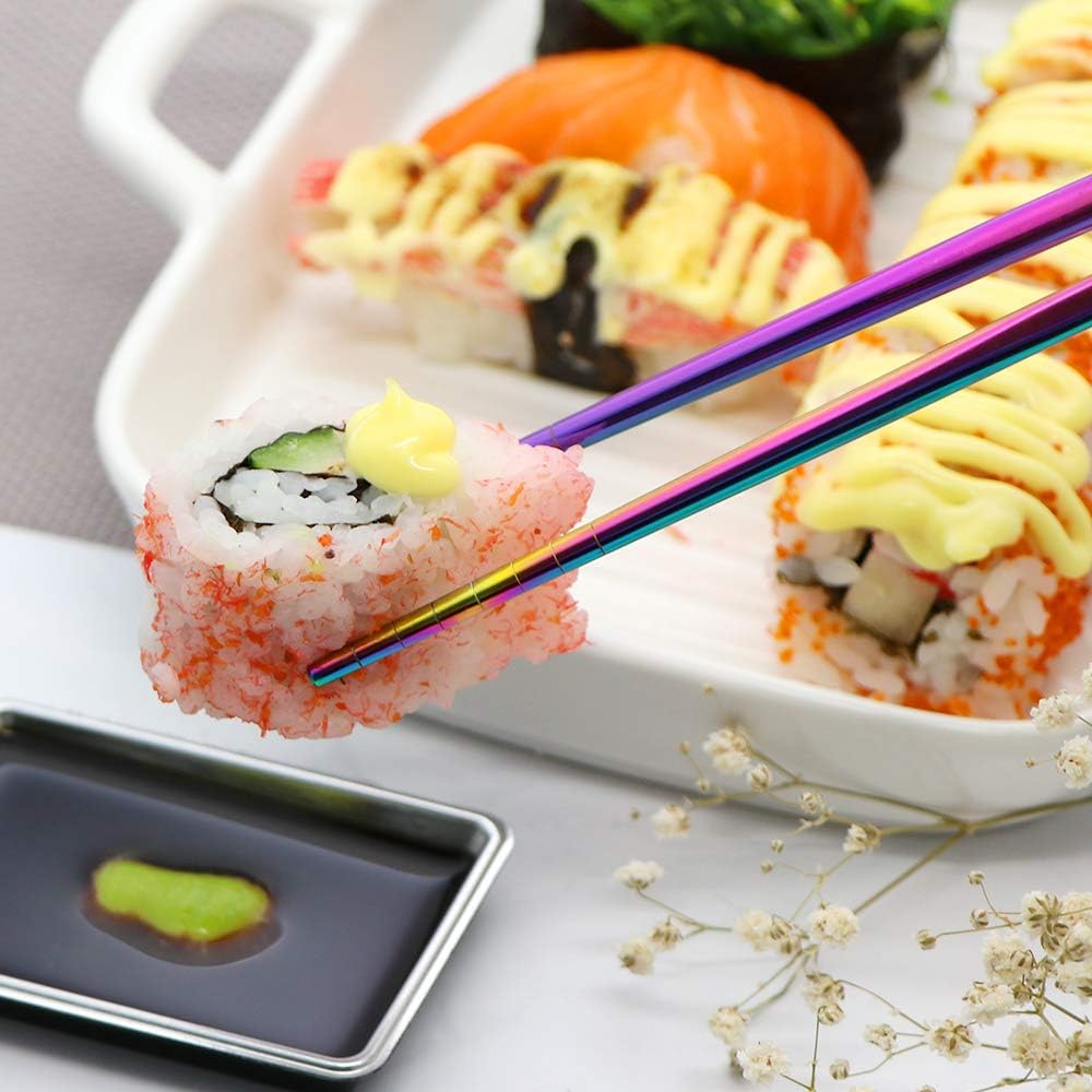 Travel Utensils Set with Case Reusable Portable Cutlery Set Stainless Steel 8pcs Including Dinner Knife Fork Spoon Chopsticks Straws(Silver)