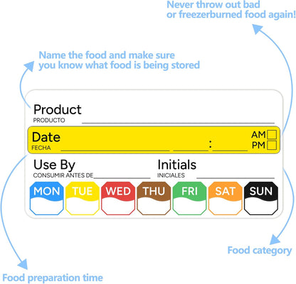 2 Rolls 1000 Pcs 1 X 2 inch Removable Food Date Sticker Labels, Easy to Write for Freezer, Refrigerator Food Containers Date Sticker, Leftover Labels (Blue-Red-US)