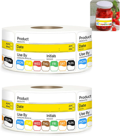 2 Rolls 1000 Pcs 1 X 2 inch Removable Food Date Sticker Labels, Easy to Write for Freezer, Refrigerator Food Containers Date Sticker, Leftover Labels (Blue-Red-US)