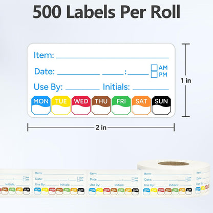 2 Rolls 1000 Pcs 1 X 2 inch Removable Food Date Sticker Labels, Easy to Write for Freezer, Refrigerator Food Containers Date Sticker, Leftover Labels (Blue-Red-US)