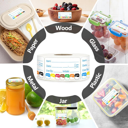 2 Rolls 1000 Pcs 1 X 2 inch Removable Food Date Sticker Labels, Easy to Write for Freezer, Refrigerator Food Containers Date Sticker, Leftover Labels (Blue-Red-US)