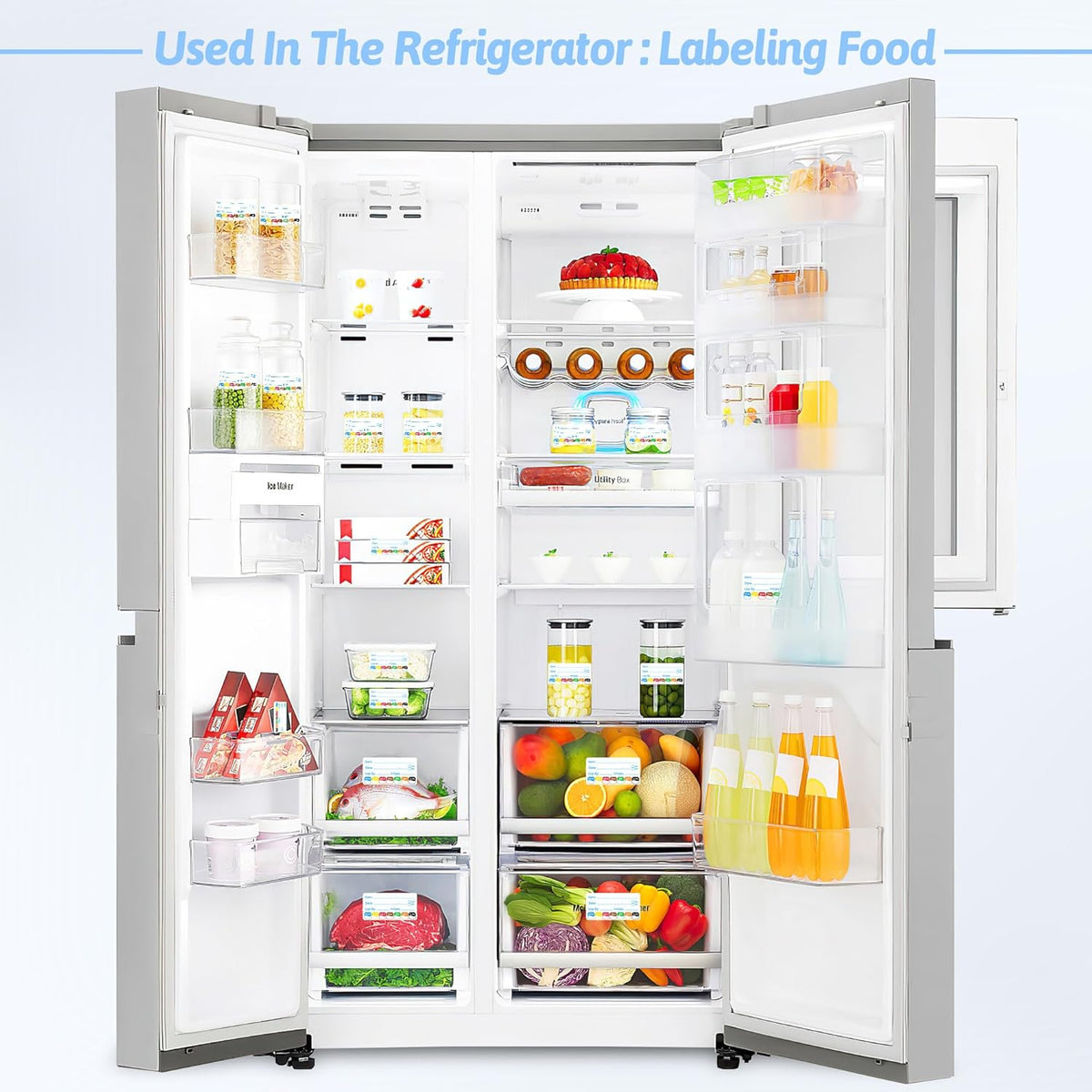 2 Rolls 1000 Pcs 1 X 2 inch Removable Food Date Sticker Labels, Easy to Write for Freezer, Refrigerator Food Containers Date Sticker, Leftover Labels (Blue-Red-US)