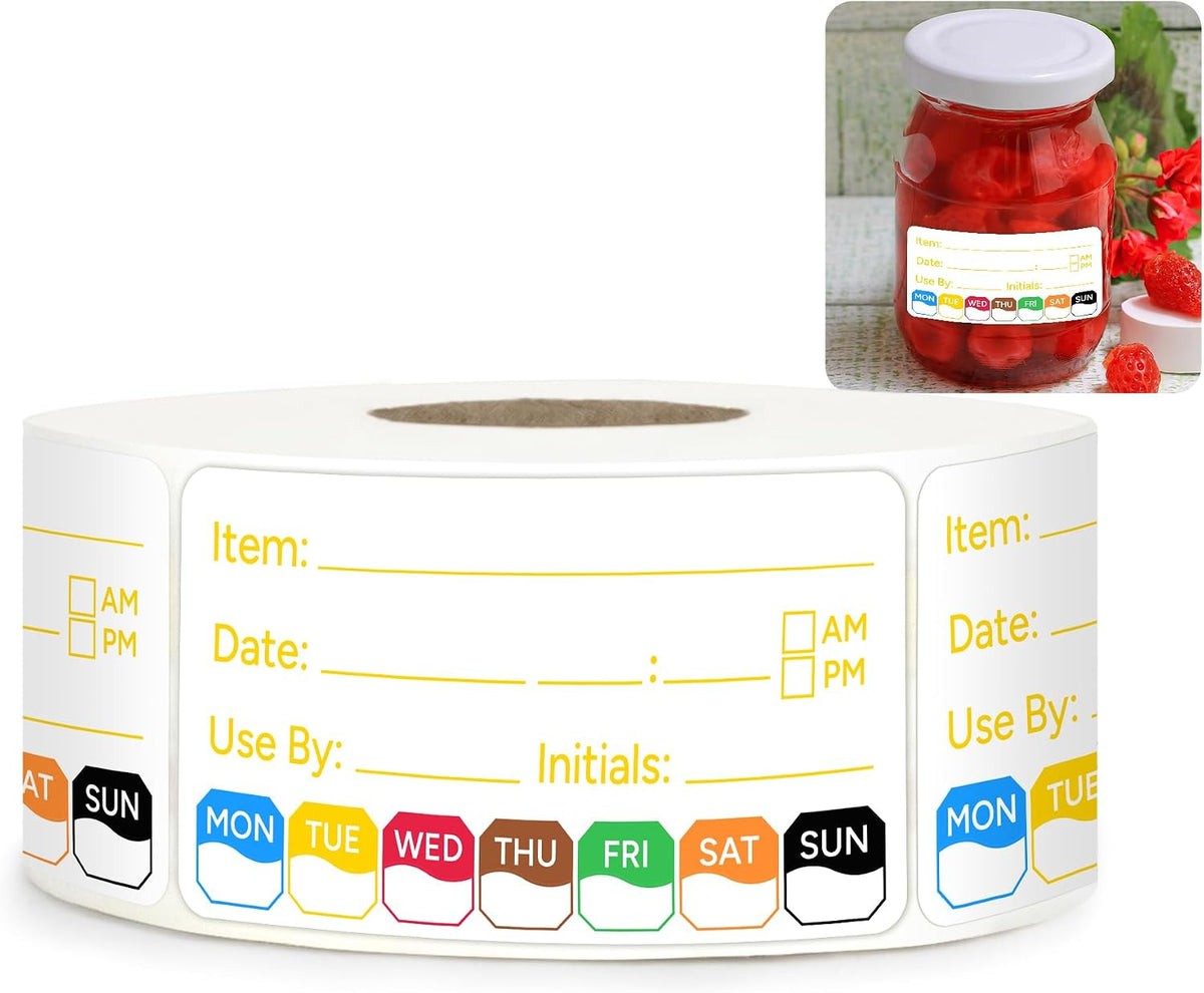 2 Rolls 1000 Pcs 1 X 2 inch Removable Food Date Sticker Labels, Easy to Write for Freezer, Refrigerator Food Containers Date Sticker, Leftover Labels (Blue-Red-US)