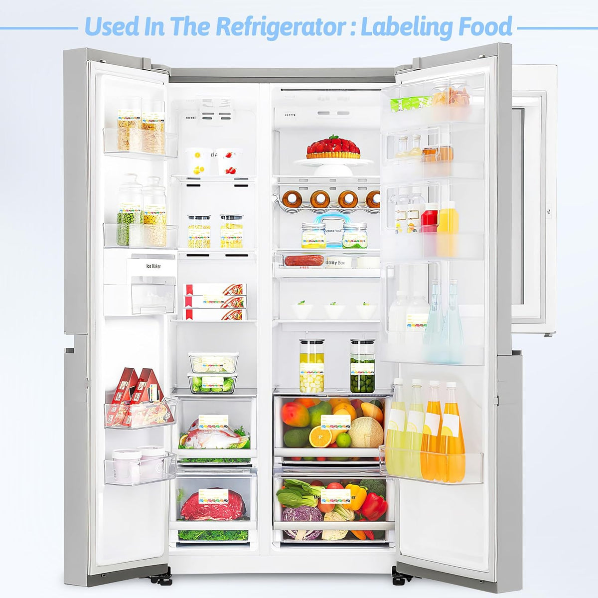 2 Rolls 1000 Pcs 1 X 2 inch Removable Food Date Sticker Labels, Easy to Write for Freezer, Refrigerator Food Containers Date Sticker, Leftover Labels (Blue-Red-US)