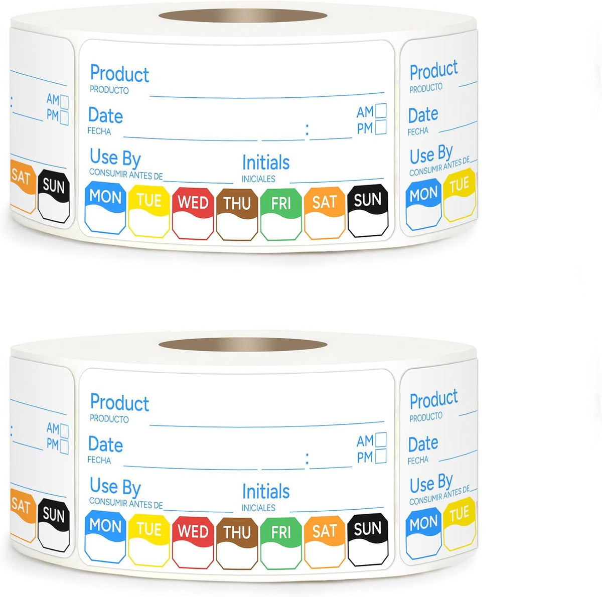 2 Rolls 1000 Pcs 1 X 2 inch Removable Food Date Sticker Labels, Easy to Write for Freezer, Refrigerator Food Containers Date Sticker, Leftover Labels (Blue-Red-US)